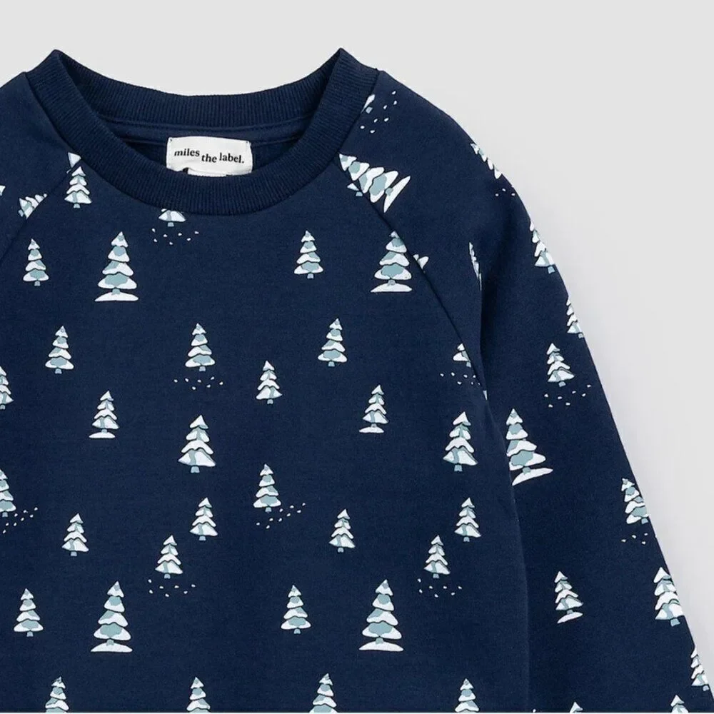 Miles the Label Navy and white Tree Holiday print Winter Sweatshirt size 4 NWT